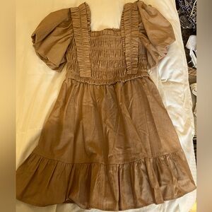 English Factory Poplin Smocked Ruffled Puff Sleeve Mini Dress